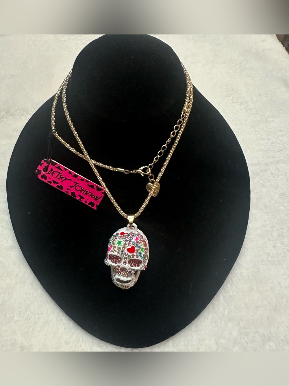 Betsey Johnson Gold-Tone Necklace with Multicolored Sugar Skull Pendant